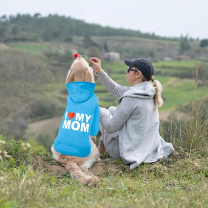 GreenJoy Dog Sweater Dog Hoodie Cold Weather Dog Coat Hooded Sweatshirt for Puppies,Cats, Small Medium Large Dogs (Blue(I Love My Mom), Small)