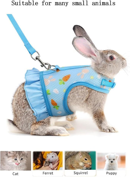 Bunny Harness and Leash,Proof Walking Escape Cute Floral Mesh Vest Breathable Rabbit Clothes for Bunnies, Hiking, Training for Ferret Kitten Puppy Small Pet Harness Blue M