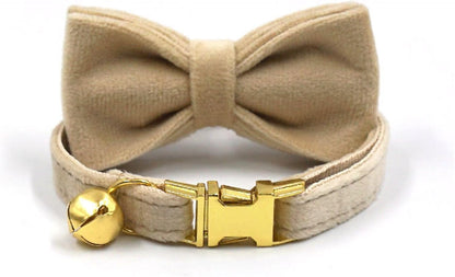 Personalized Cat Collar with Bells,Velvet Customized Small Cat Collar with Name Tag,Pet Collar with Name Phone Number Engraved ID Tags for Boy and Girl Kitten Cats (Milk Tea)