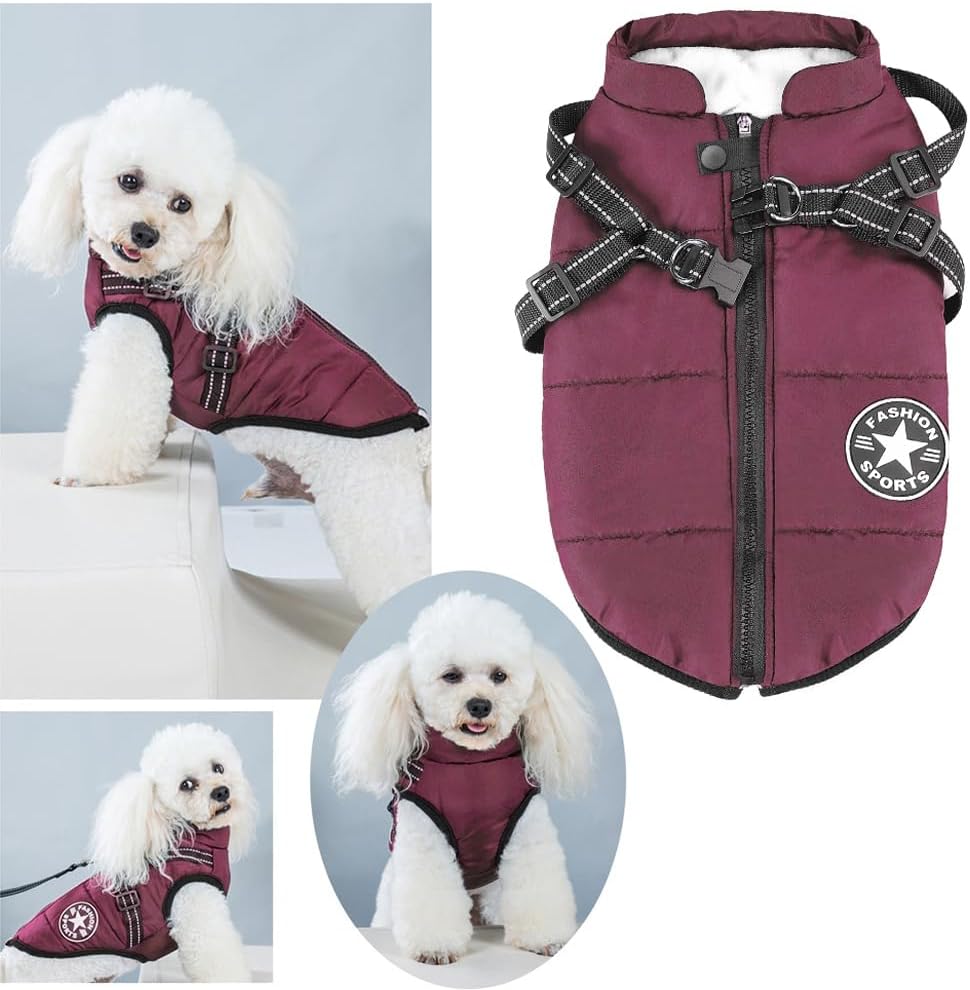 Aiboria Dog Jackets Coat for Winter Windproof Waterproof Skiing Dog Vest Fleece Warm Chest Strap Belt Purple L