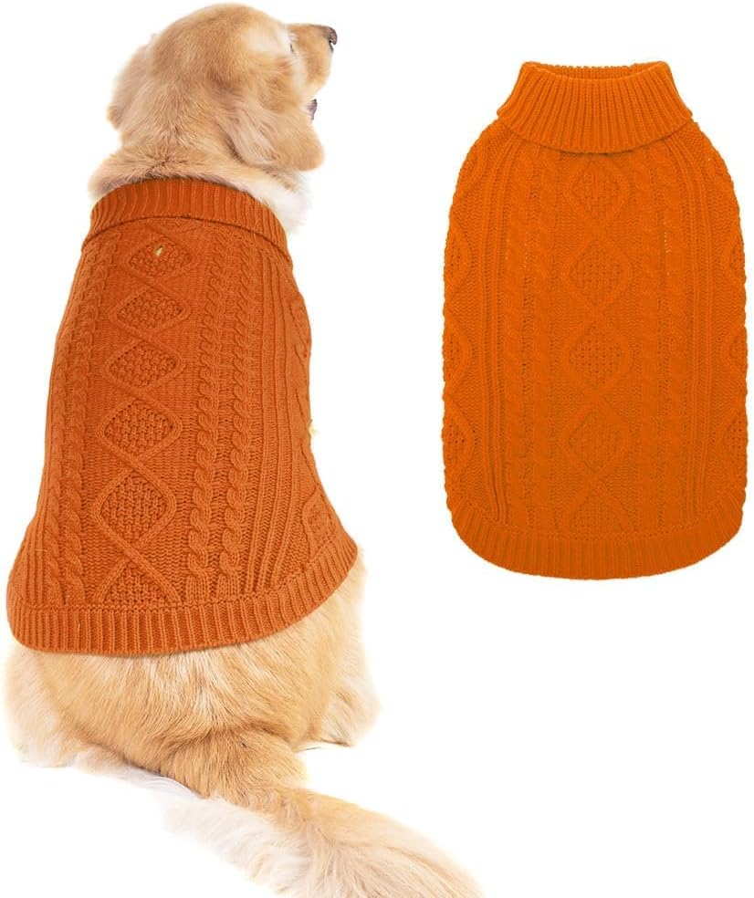 BINGPET Thermal Knitted Dog Sweater for Small Medium Large Dogs,Winter Dog Cat Coat Warm Sweartershirts Outfits,Classic Cable Knit Turtleneck Pullover Dog Jumper Coat Warm Sweartershirts