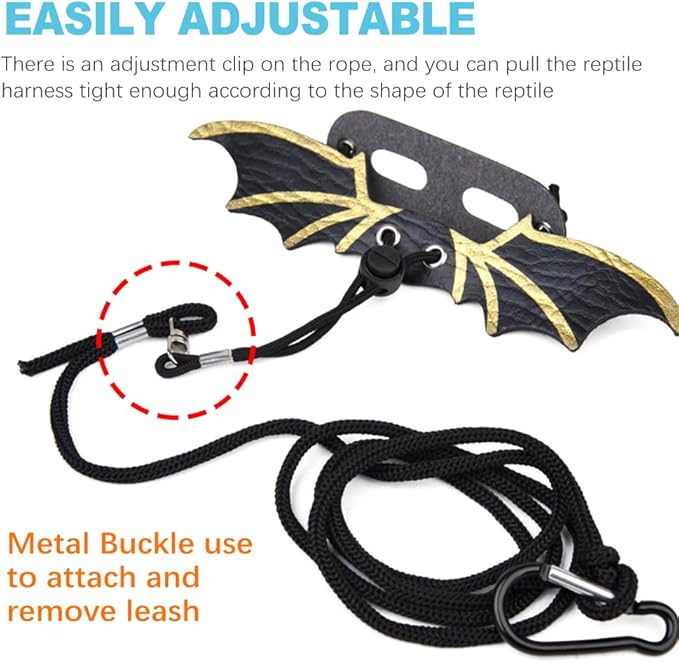 CoguZed Bearded Dragon Leash and Harness Set, Adjustable Lizard Harness, Soft Leather Reptile Costume, Cool Dragon Wing Outfits for Bearded Dragon Lizards(S,M,L, 3 Pack)