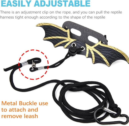CoguZed Bearded Dragon Leash and Harness Set, Adjustable Lizard Harness, Soft Leather Reptile Costume, Cool Dragon Wing Outfits for Bearded Dragon Lizards(S,M,L, 3 Pack)