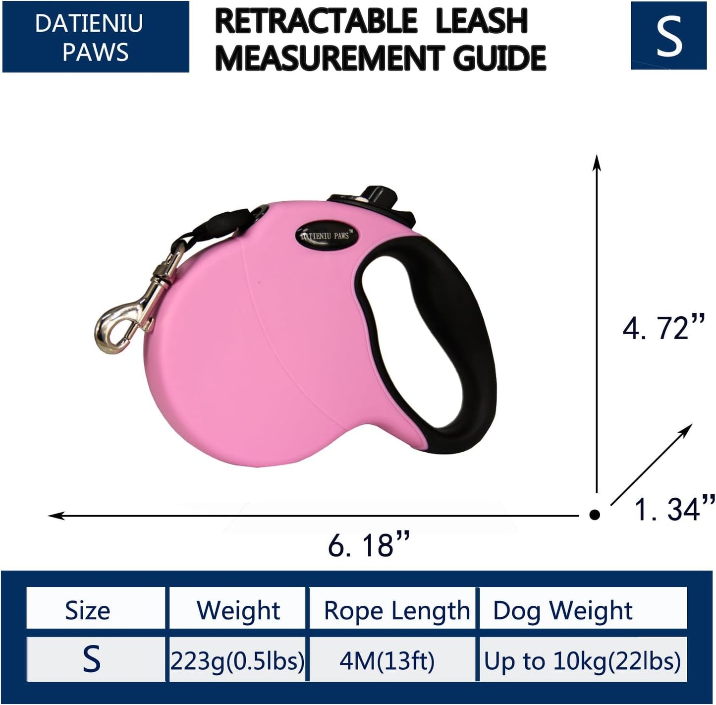 Retractable Dog Leash Hands-Free Adjustable Length 13ft with Safety Lock Durable Nylon Belt for Small Medium Large Dogs Easy Walk Training Portable Dog Leash Pink S