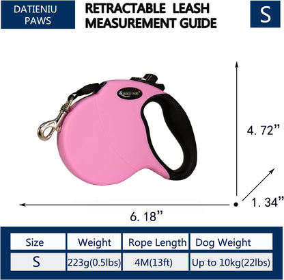 Retractable Dog Leash Hands-Free Adjustable Length 13ft with Safety Lock Durable Nylon Belt for Small Medium Large Dogs Easy Walk Training Portable Dog Leash Pink S