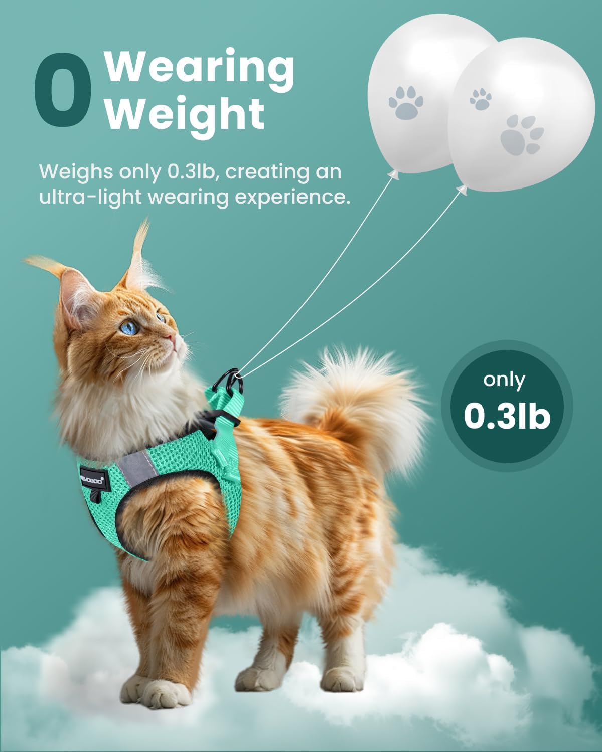 FAYOGOO Cat Harness & Leash Set, Escape Proof, XXL(Chest 19-21''), Green