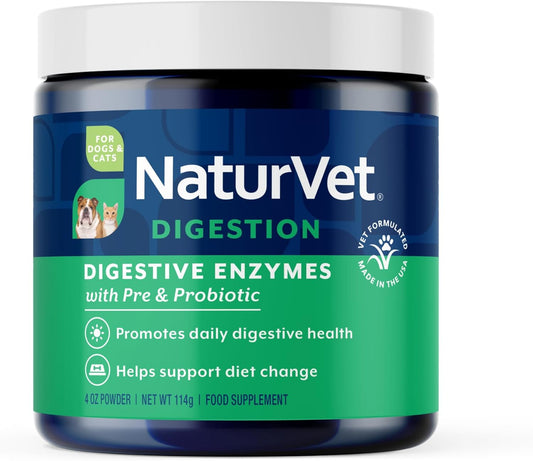 NaturVet – Digestive Enzymes for Dogs - Plus Probiotics & Prebiotics | Helps Support Diet Change & A Healthy Digestive Tract | for Dogs & Cats | 4 oz Powder