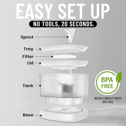 Veken Cat Water Fountain with Detachable Tank, Easy to Clean & Assemble, 84oz/2.5L Automatic Pet Drinking Dispenser with Quiet Operation & LED Light for Cats, Dogs and Small Pets, White