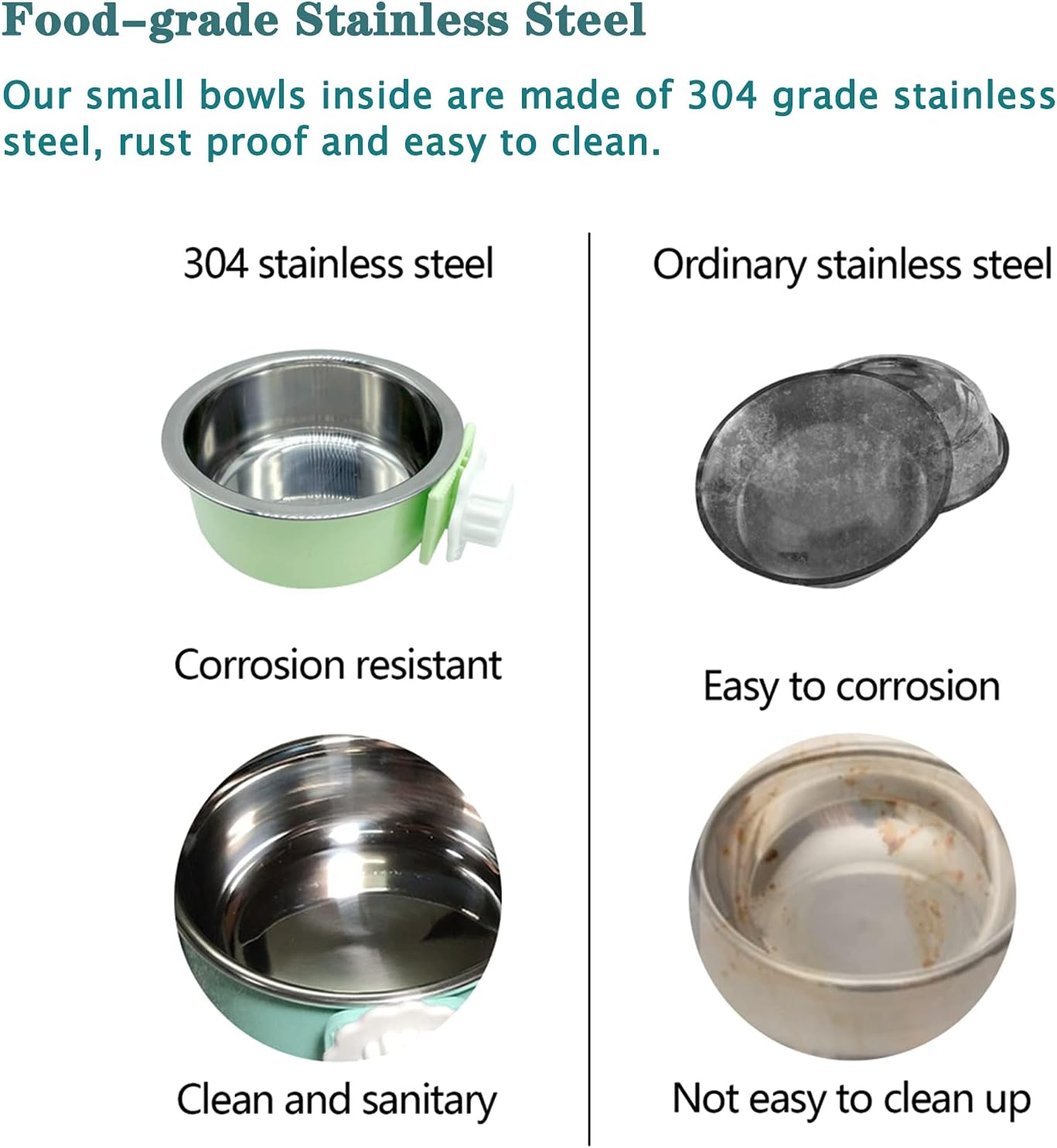 Tfwadmx Crate Dog Bowl Cat Removable Stainless Steel Food and Water Feeder Hanging Cage Bowls Coop Cup with Cleaning Set for Pet Puppy Bird Rat Guinea Pig Ferret Bunny Rabbit 2Pcs