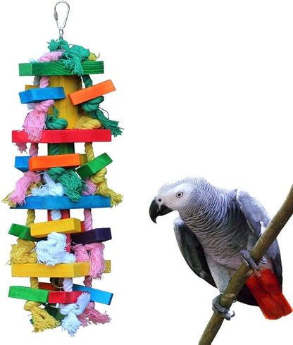 Bird Chewing Toy Large Medium Parrot Cage Bite Toys African Grey Macaws Cockatoos Eclectus Amazon (Knot Block-17.5inch)