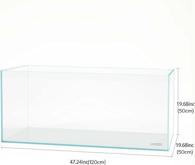 Landen 120P 72.2 Gallon Rimless Low Iron Aquarium Tank, W47.2 × D19.7 × H19.7 (120x50x50cm) 12mm Thickness with Black Nano Foam Leveling mat Included