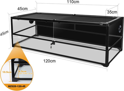 Glass Reptile Terrarium 18" x 18"x 48"Front Opening Chameleon Cage ull View Glass Terrarium Tank with Double Hinge Door for Reptiles Amphibians, Bearded Dragon Gecko Lizard Snake