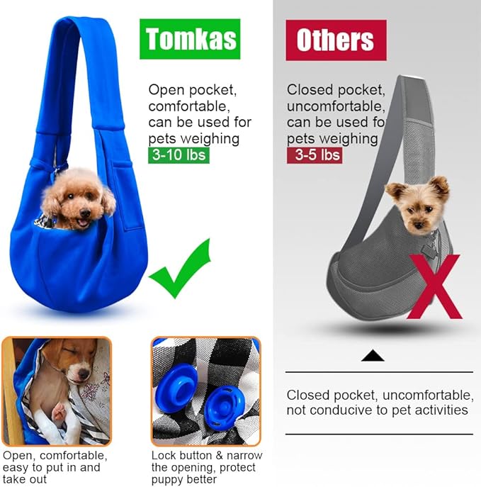 Tomkas Small Dog Sling Carrier - Classic Pocket & Classic Strap - for 3-10 lbs Pets(Royal Blue)