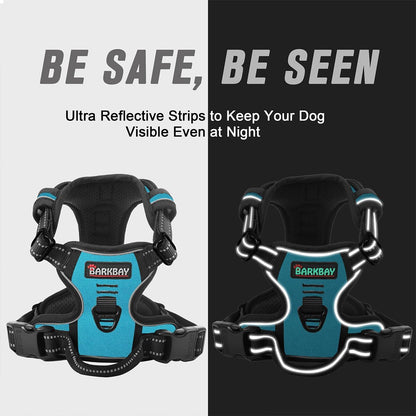 BARKBAY No Pull Dog Harness Front Clip Heavy Duty Reflective Easy Control Handle for Large Dog Walking(Blue,XS)