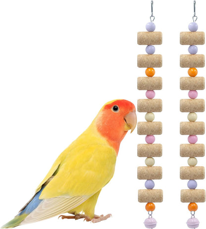 Bird Toys, 2 Pack Bird Chew Toy with Wooden Corks and Colorful Plastic Beads, Parakeet Toys, Cage Accessories for Budgies, Cockatiels, Lovebirds, Green Cheeks, Small to Medium Birds