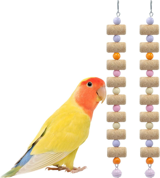Bird Toys, 2 Pack Bird Chew Toy with Wooden Corks and Colorful Plastic Beads, Parakeet Toys, Cage Accessories for Budgies, Cockatiels, Lovebirds, Green Cheeks, Small to Medium Birds
