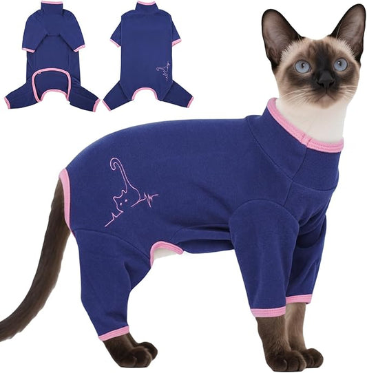 DENTRUN Cat Clothes for Hair Control with Hair Sticky Fabric - Soft Recovery Suit & Breathable Lint-Resistant Cat Sweater for Cats Only, Kitten Onesie Pajamas, S, Blue
