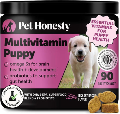 Multivitamin Puppy Treats - Essential Dog Supplements & Vitamins for Learning and Cognitive Development- Probiotics, Omega Fish Oil for Health, Heart & Immunity - Dog Health Supplies