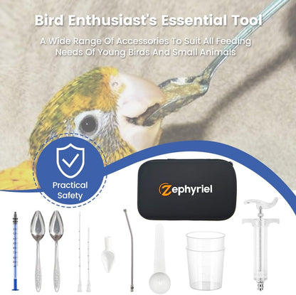 12 PCS Baby Bird Feeding Syringe Set with Storage Bag Professional Parrot Syringe Feeder Bird Hand Feeding Tubes Kit for Parakeets, Cockatiels, African & Amazon Grey Parrots, Cockatoos, Macaws