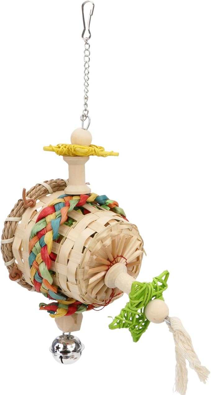 Hypeety Bird Foraging Toys Natural Seagrass Woven Basket Parrot Foraging Chewing Toy with Bell Colourful Parakeet Hanging Toys for Cockatiel Sun Parakeet Budgie Lovebirds (1 pc Woven Basket)