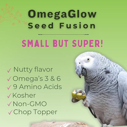 UnRuffledRx™ OmegaGlow for Birds – Supports Feather Growth & Helps Reduce Plucking | Skin & Immune Health with Chia, Flax & Hemp Hearts | 2 oz Shaker Jar