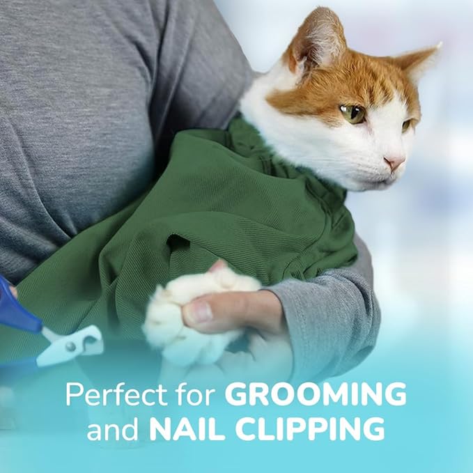 Cat-in-the-Bag Cozy Comfort Carrier - X-Large Green Cat Carrier, Cat Holder for Cutting Nails, & Cat Carrier Pouch for Vet Visits, Medication Administration, Dental Care, & Travel