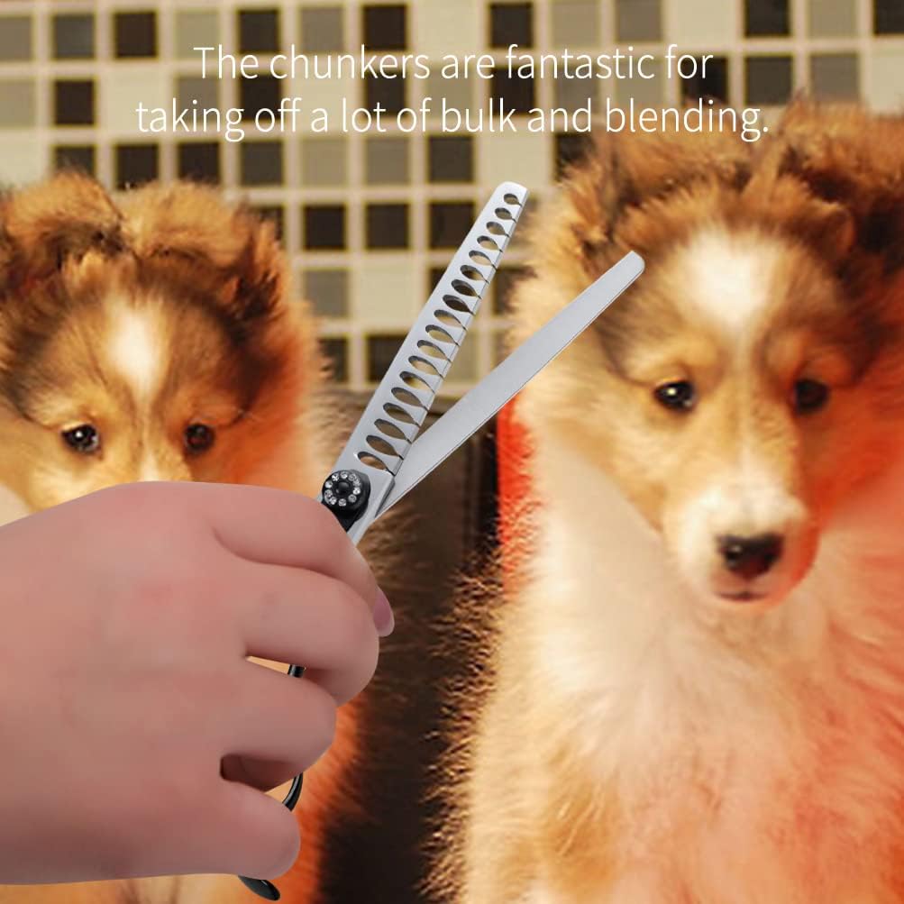 Fenice Peak 7.5'' Dog Chunker Scissors For Grooming 440C Stainless Steel Black Non-Slip Handle Sharp Blades Professional Pet Trimming Scissors for Cats Thinning Rate 75%