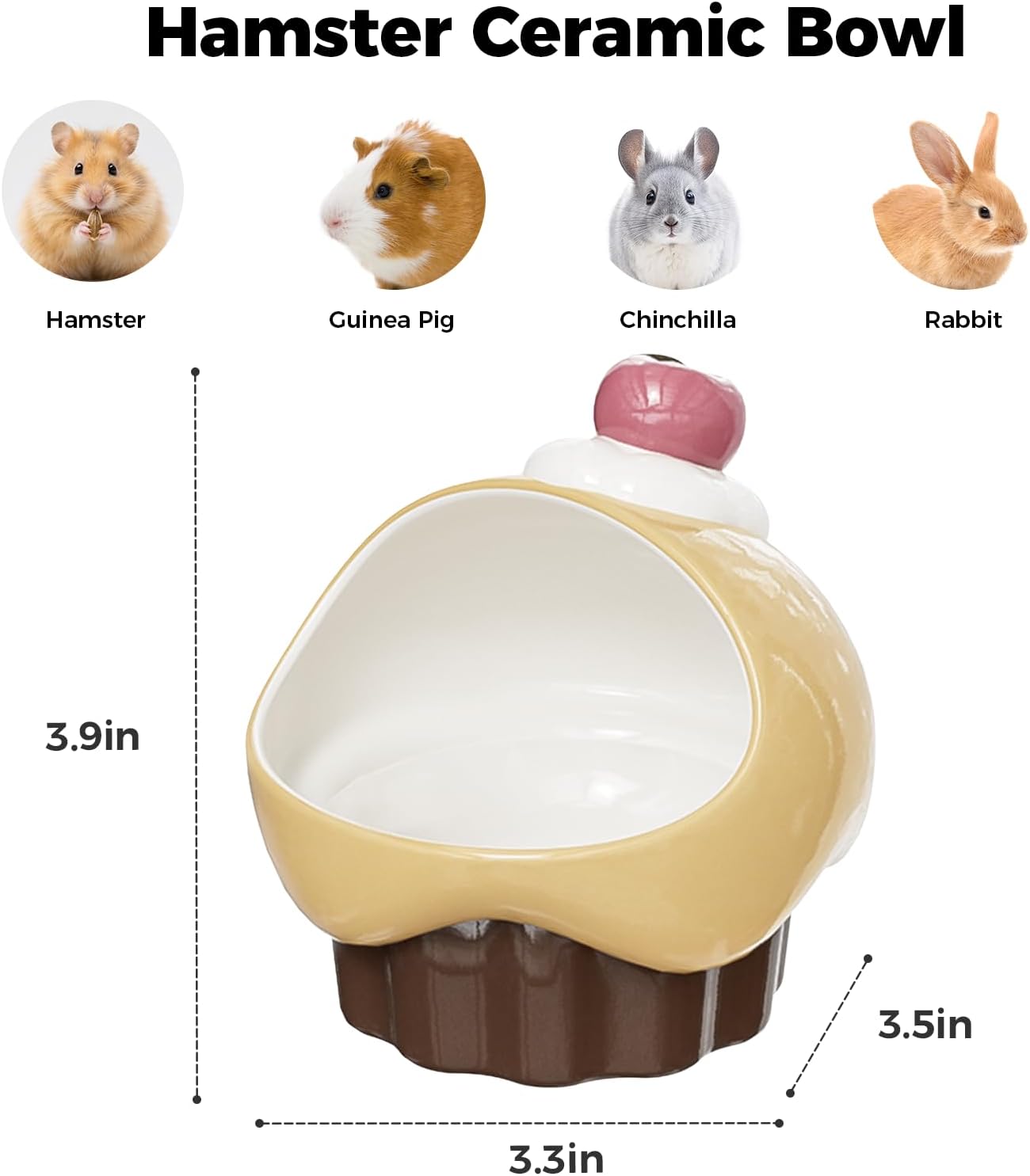 Mini&moe Hamster Food Bowl - Ceramic Guinea Pig Bowl Chew-Proof Anti-Turning Small Animal Food Dish for Dwarf Hamster, Gerbil, Rat