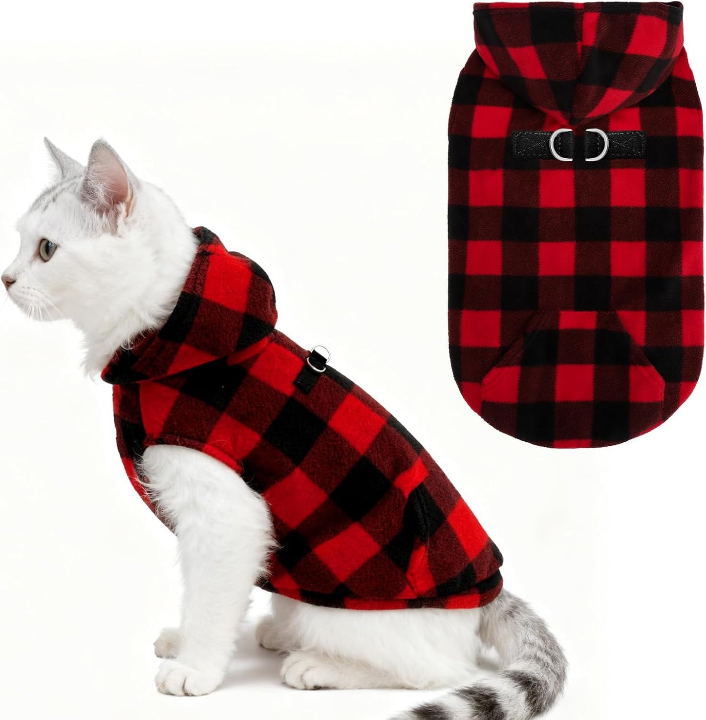 EXPAWLORER Dog Hoodie Fleece Sweater Vest, Plaid Dog Sweatshirt Fall Winter Pet Clothes with Leash Ring, Sleeveless Warm Cozy Puppy Clothing for Cat Small Medium Large Dogs Girl Boy, Checkered XS
