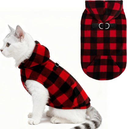 EXPAWLORER Dog Hoodie Fleece Sweater Vest, Plaid Dog Sweatshirt Fall Winter Pet Clothes with Leash Ring, Sleeveless Warm Cozy Puppy Clothing for Cat Small Medium Large Dogs Girl Boy, Checkered XS