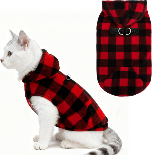 EXPAWLORER Dog Hoodie Fleece Sweater Vest, Plaid Dog Sweatshirt Fall Winter Pet Clothes with Leash Ring, Sleeveless Warm Cozy Puppy Clothing for Cat Small Medium Large Dogs Girl Boy, Checkered XS