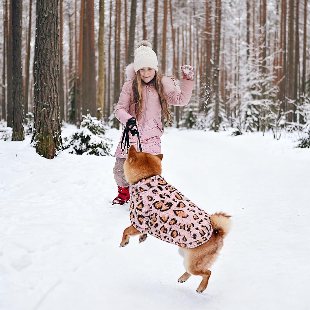 GreenJoy Leopard Print Dog Sweater – Stretchy Fleece Dog Turtleneck Sweatshirt for Puppies & Cats, Soft & Warm Pet Winter Clothes for Small, Medium & Large Dogs (Pink, Large)