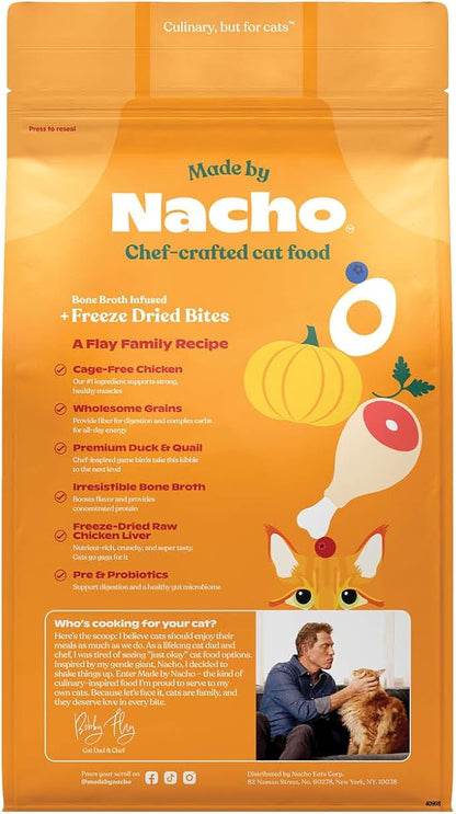 Made by Nacho Dry Cat Kibble 2lb Bag, High Protein Premium Cat Food with Freeze-Dried Pieces, Cage-Free Chicken, Duck & Quail, Limited Ingredients, Single Bag