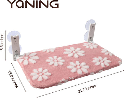 Cat Window Perch, Foldable Cat Window Hammock with Cute 3D Textured Flower Cover and Strong Suction Cups, Cordless Window Seat Bed for Indoor Cats (Pink, Large)