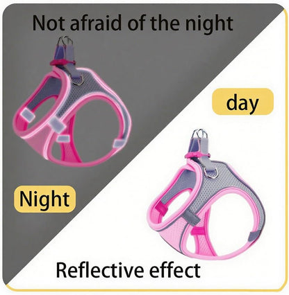 Dog Harness Medium Sized Dog, Dog Harness with Leash Set, Comfortable Air Mesh Dog Vest Harness with Reflective Strip, Reflective for Safe Easy Walking Dogs, Cats, Pink M