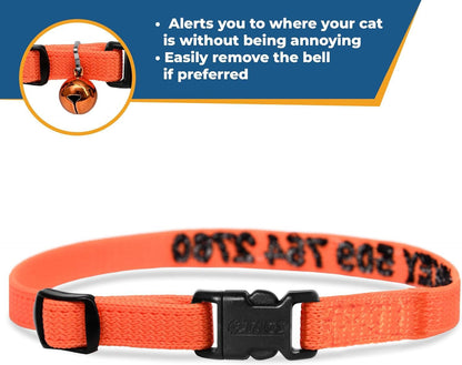GoTags Personalized Cat Collars with Breakaway Safety Release Buckle, Custom Embroidered Cat Collar with Pet Name and Phone Number, Adjustable Nylon ID Collar with Bell for Cat or Kitten (Pack of 1)
