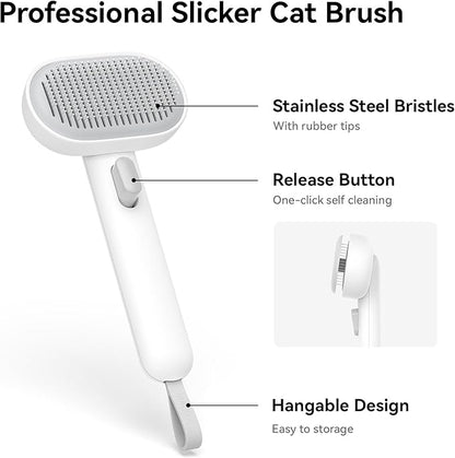 aumuca Cat Brush for Shedding, Cat Brushes for Indoor Cats, Cat Brush for Long or Short Haired Cats, Cat Hair Brush Cat Grooming Deshedding Brush for Dog Kitten Rabbit Massage Removes Loose Fur, White