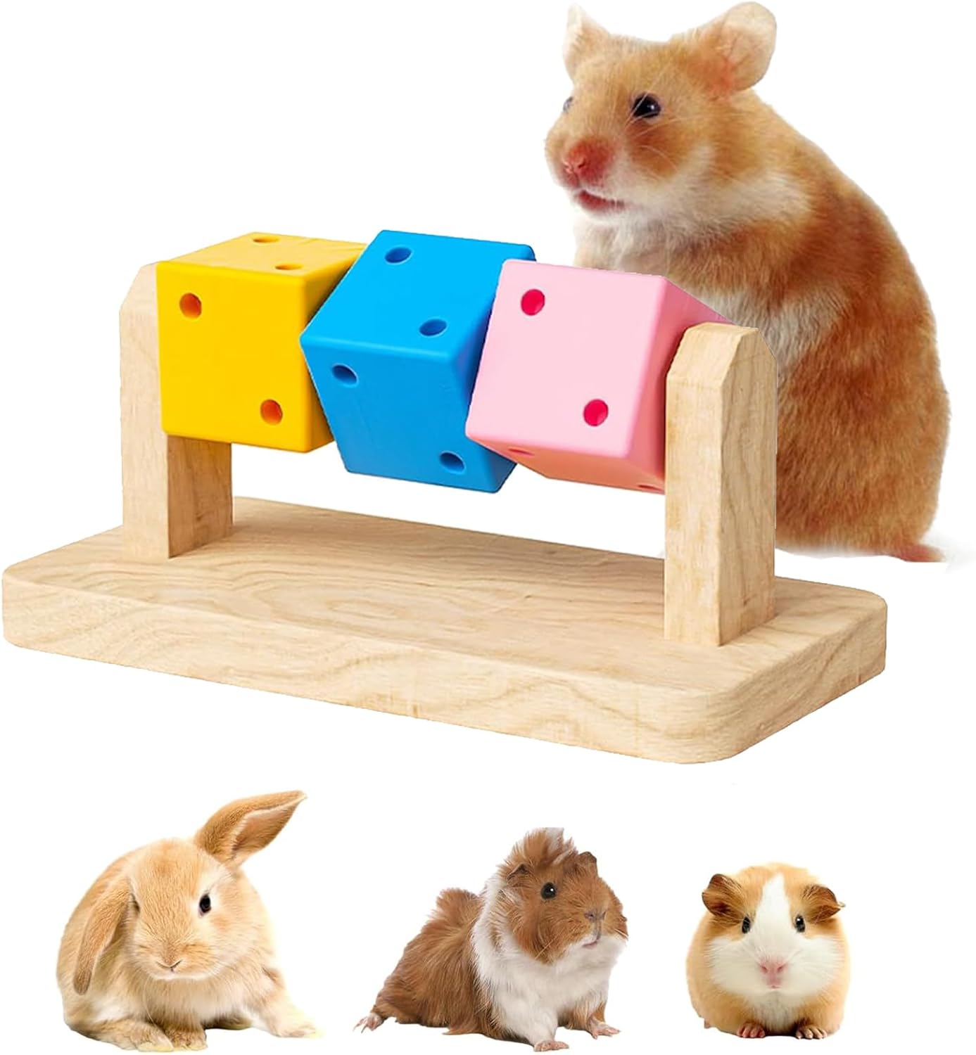 KABASI Wooden Hamster Enrichment Toys, Hamster Chew Toy Wood Platform Grinding Teeth Toys Exercise Intelligence Training Colorful Wooden Block for Syrian & Dwarf Hamsters, Gerbils, Rats, Chinchillas