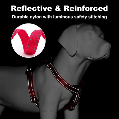 Plutus Pet Adjustable No Pull Dog Harness with Leather Accents, Heavy Duty Reflective Nylon Vest for Training, Hiking, Easy Walk Harness for Small, Medium, Large Dogs (Red, S)