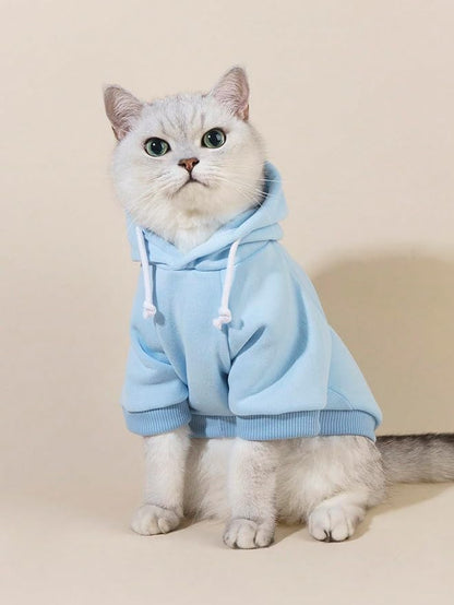 QWINEE Basic Dog Hoodie Sweatshirt Puppy Sweater Warm Cat Costumes Pet Clothes for Chihuahua Puppy Kitten Small Medium Dogs Light Blue X-Large