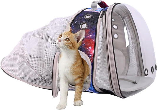 Galaxy Blue Dual Expandable Cat Backpack Carrier, Fit up to 20 lbs, Expandable Pet Carrier Backpack for Large Fat Cat and Small Puppy