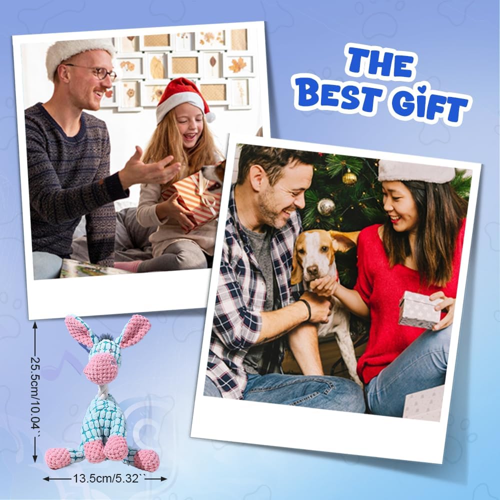 2025 New Dog Toys, Indestructible Plush Dog Toy, Dogs Toys for Aggressive Chewers, Dogs Squeaky Chew Toy for Indoor Pups Teething (Brown+Blue)