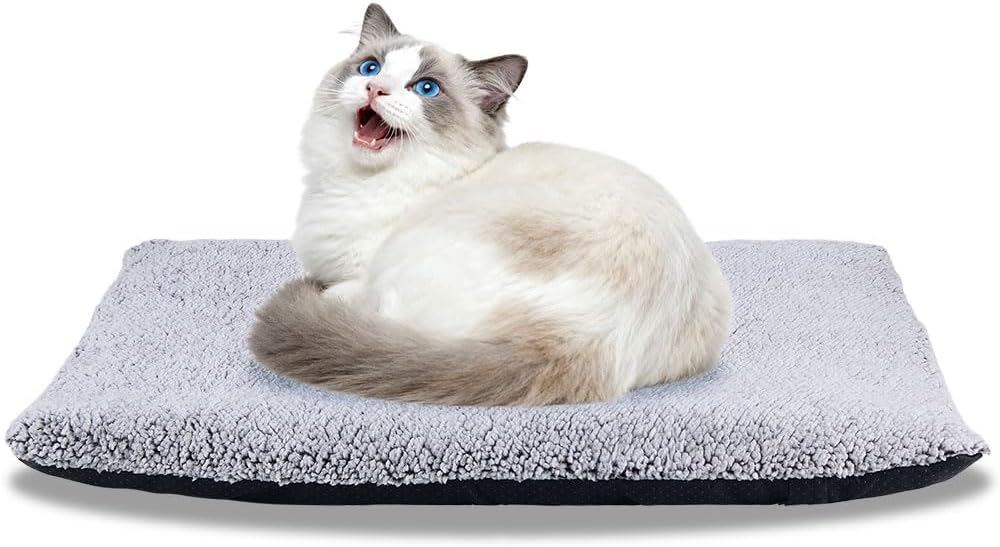 heated cat bed SelfSelf Heating Cat Dog Mat Advanced Extra Warm Thermal Pet Pad for Indoor Outdoor Pets with Removable Cover Non-Slip Bottom Washable Non Electric Warming Cat Bed Gray 19.68*27.56 inch