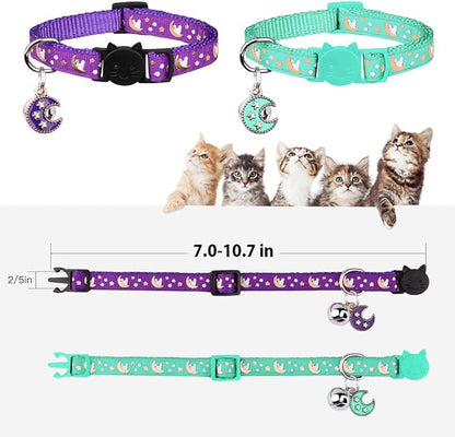 2Pcs Breakaway Cats Collars Cat Collars for Boy & Girl Cats Adjustable Kitten Collars with Bell,Purple+Teal