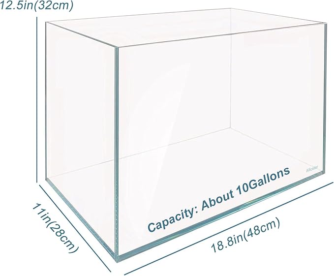 Ultra Clear Rimless Aquarium Tank 6-60 gallons Low Iron Glass (10GaI - Top Glass Canopy)