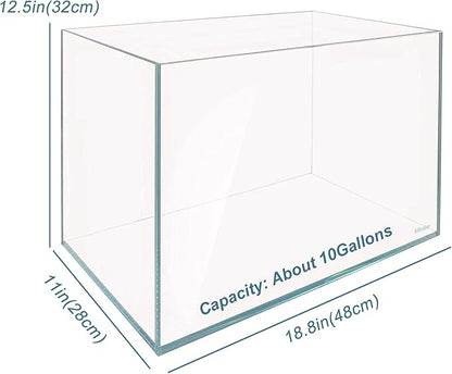 Ultra Clear Rimless Aquarium Tank 6-60 gallons Low Iron Glass (10GaI - Top Glass Canopy)