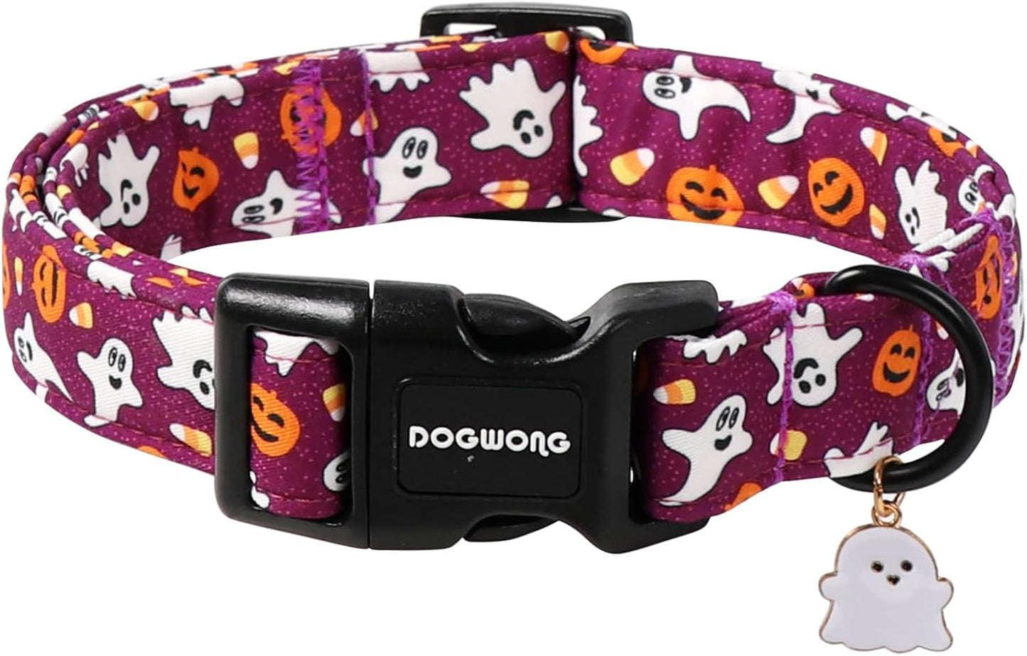 DOGWONG Halloween Dog Collar, Ghost Purple Dog Collars, Adjustable Cute Fall Pet Collars Autumn Design Dog Collar for Small Medium Large Dogs