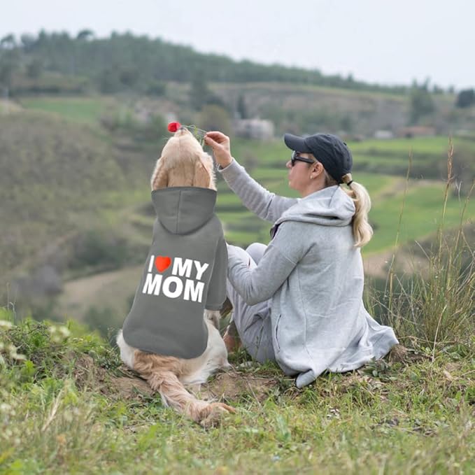 GreenJoy Dog Sweater Dog Hoodie Cold Weather Dog Coat Hooded Sweatshirt for Puppies,Cats, Small Medium Large Dogs (Grey(I Love My Mom), XX-Large)