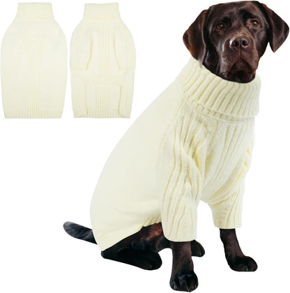 IECOii XXL Dog Sweater,Thermal Knit Big Dog Sweater with Sleeve,Pet Turtleneck Doggy Sweatshirt for Extra Large Dogs Boy Girl,Stretchy Large Dogs Cold Weather Outfit Pitbull Clothes,(White,XXL)