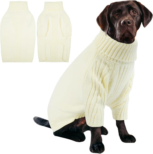 IECOii XXXL Dog Sweater,Warm Dog Sweaters for Extra Large Dogs Girl Boy,Stretchy & Cozy,Turtleneck Knitted Pullover for Pet Wear On Holiday,Easy On Doggy Sweatshirt for Labrador (White,XXXL)